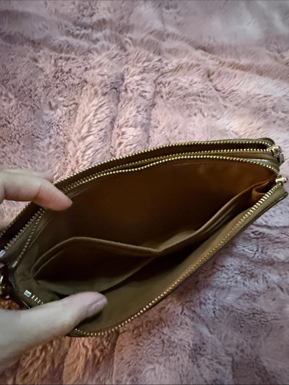 Coach Pebbled Leather Wristlet in Tan Brown